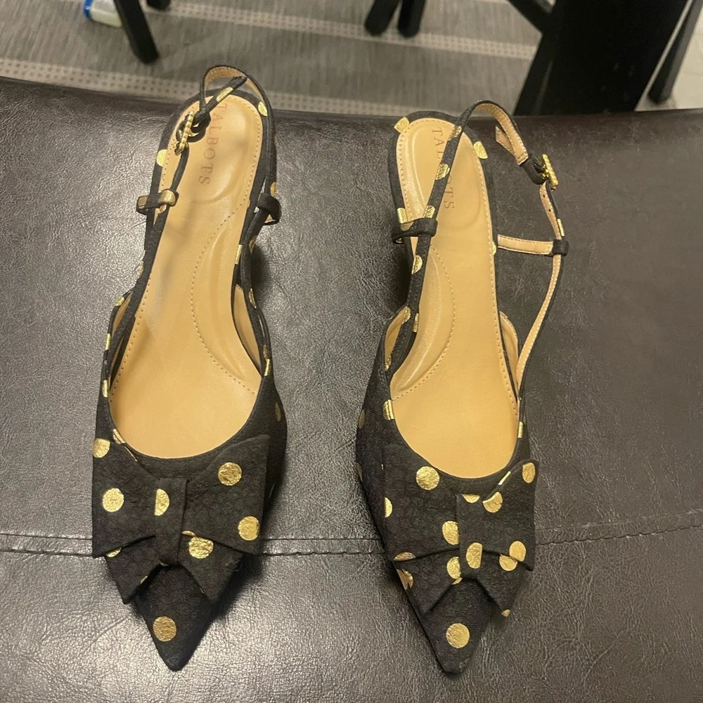 NWOT Talbots Erica slingbacks jacquard dots bow kitten heels US 10M